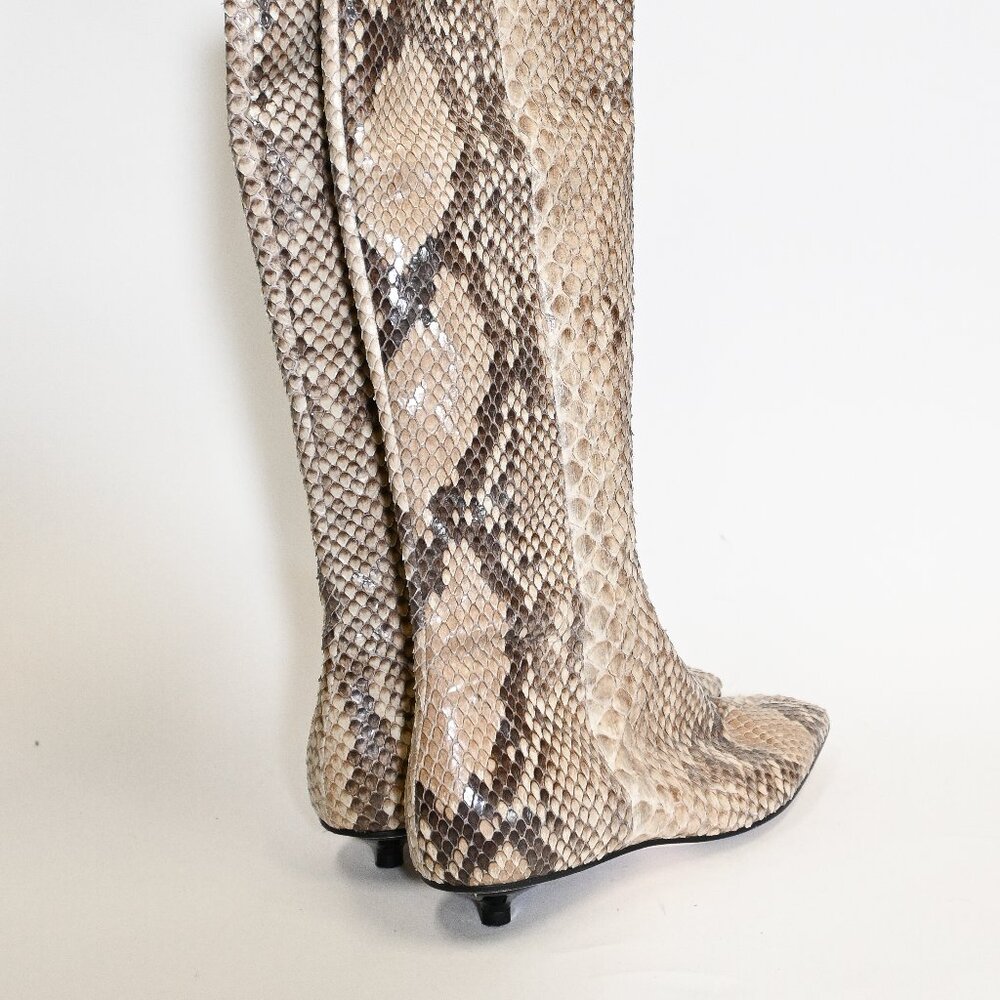 Vintage Christian Lacroix Python-Pattern Knee-High Boots with Kitten Heel - Picture 5 of 11